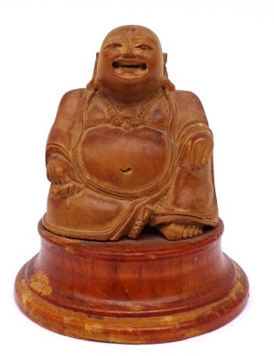 Auktion <br>kl. Holz-Buddha auf Sockel, H-7,5 cm [1]