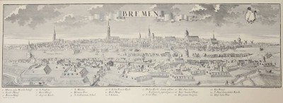 Auktion 345<br>Grafik, Ansicht Bremen, ger./Glas, RG 26,5 x 63,8cm. [1]