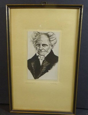 Auktion 345<br>Otto GERHARDS (1895-?), Prtrait Schopenhauer, Radierung?, ger/Glas, RG 25x16 cm [1]