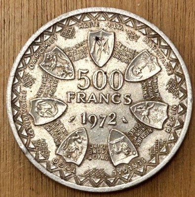 Auktion 345<br>500 FRANCS BCEAO 1962-1972 ARGENT-Silber, 25,1 gr [1]