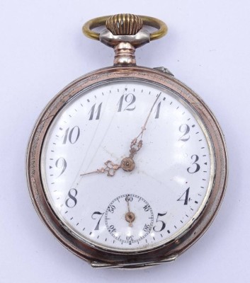 Auktion 351<br>Taschenuhr, Silbergehäuse 0.800, D. 45mm,Tragespuren, mechanisch, Werk steht [1]