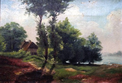 Auktion 357<br>August Wilhelm KAHLE (1869-?), Landschaft mit Gehöftm Öl/Leinwand, gerahmt, RG 32 x 39,5cm. [1]