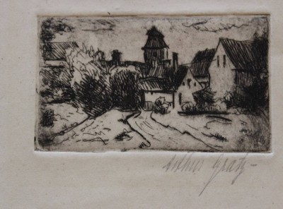 Auktion 346<br>Arthur GRATZ (1872-?), kl. Radierung, Stadtansicht, ungerahmt, BG 17 x 22cm. [1]