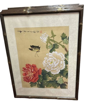 Auktion 346<br>5x Seidenmalerei, Blumen und Vogel, chines. betitelt, ger/Glas,  je RG 42x32 cm [1]