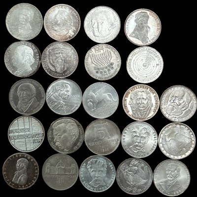 Auktion 347<br>23x div 5 DM Sondermünzen, Silber, ca. 250 gr, Nennwert 62,50 Euro [1]