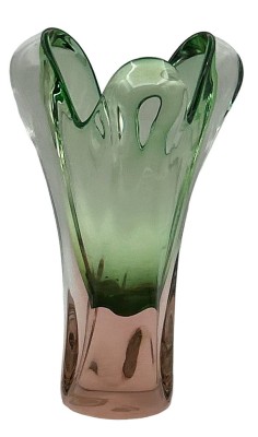 Auktion 347<br>schwere Murano Vase, rosa/grün, H-20 cm, 13x13 cm oben [1]