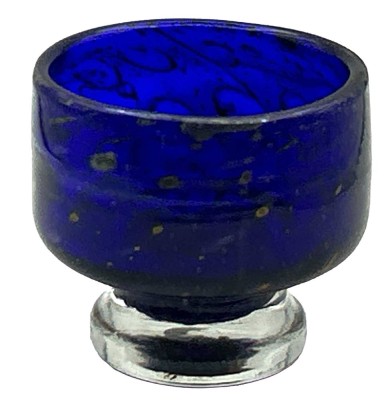 Auktion 351<br>Anbietschale auf klaren Stand, blau/gelb, Murano?, H-9 cm, D-9 cm [1]