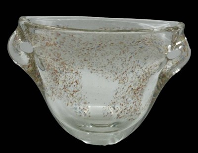 Auktion 347<br>grosse, schwere ovoide Kunstglas-Vase mit bunten Einschmelzungen, H-18 cm, 23x12 cm [1]