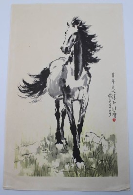 Auktion 347<br>chinesischer Druch, Pferdedarstellung, ungerahmt, BG 44,5 x 28cm. [1]