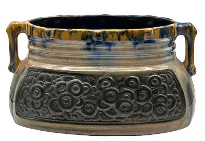 Auktion 351<br>Jardiniere mit Laufglasur, um 1920, guter Zustand, H-13 cm, 24x9 cm [1]