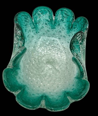 Auktion 347<br>grüne Murano Schale m it Luftbläschen, H-7 cm, 18x13 cm [1]