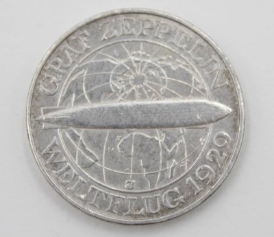 Auktion 347<br>Deutsches Reich, 3 Reichsmark 1930, Graf Zeppelin Weltflug 1929,  Prägemarke J, 15gr., D-3cm. [1]