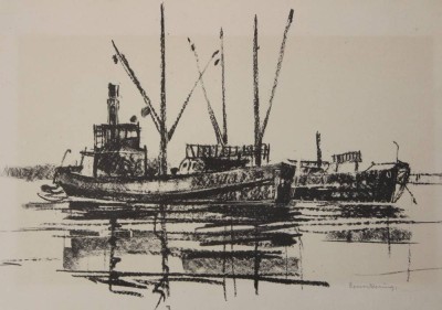 Auktion 347<br>Bernd Hering o.ä. , Fischerboote, Litho, ger./Glas, RG 31 x 45cm [1]