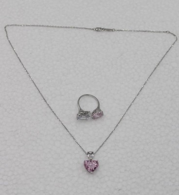 Auktion 347<br>925er Schmuckset, Ring und Kette, Moissanite, zus. 9,7gr., Ring offene Schiene, Kette L-45cm [1]