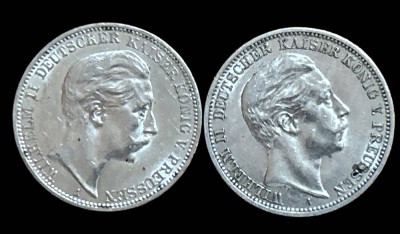 Auktion 347<br>2x 3 Mark,1908 und 1911, Preussen, Silber [1]