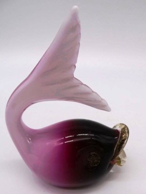 Auktion 348<br>Murano-Fisch, orig. Etikett, Salviati, lila-rosa, H-15 cm [1]