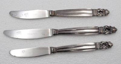 Auktion 348<br>3x Messer, Sterlinggriffe, Georg Jensen, Acorn, ca. L-23cm u. 2x 20,5cm [1]