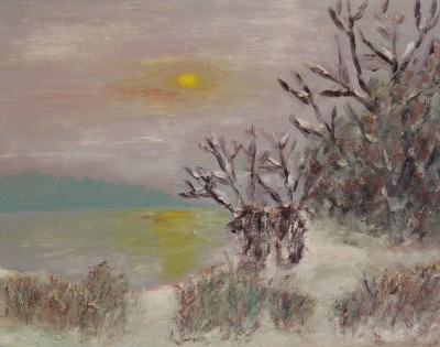 Auktion 348<br>verso F.Heil 1984, Landschaft im Mondschein, Öl/Leinwand, gerahmt, RG 37,5 x 44cm [1]