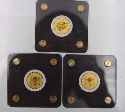 Auktion 348<br>3x kl. Goldmünzen, 30 Jahre Mauerfall in Deutschland, 1/500 Unze, 2019, Tschad 3000 Francs CFA [1]