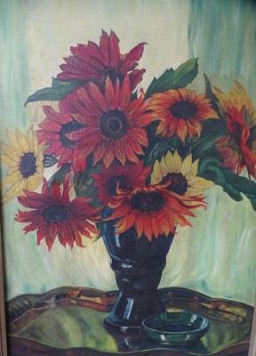 Auktion 348<br>Karl Höfer, Blumen in Vase, Öl/Leinen, alt gerahmtr, RG 83x62 cm [1]