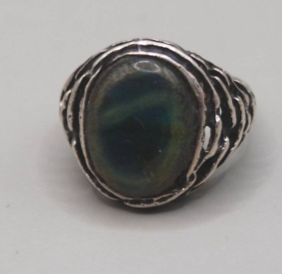 Auktion 349<br>alter Silberring-830-, grüner Stein (Opal?), RG 56, 7,4 gr. [1]
