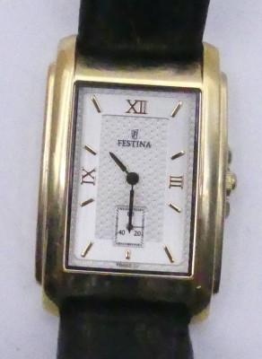 Auktion 349<br>FESTINA 8955 01 Quartz Armbanduhr.Swiss made, vergoldet, Lederband, guter Zustand [1]