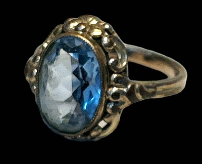 Auktion 349<br>vintage Double-Ring mit hellblauen Stein, undeutl. gemarkt, RG 59 [1]