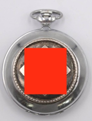 Auktion 349<br>russische Taschenuhr mit Hoheitszeichen und Spruch aus dem 3. Reich, Sammleranfertigung!!!, Handaufzug, Werk läuft, D-5cm [1]