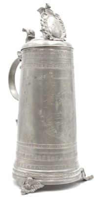 Auktion 349<br>gr. Zunft-Krug, Die Fischer Zunft, datiert Anno 1764, sehr gute Erhaltung, H-44,5cm [1]