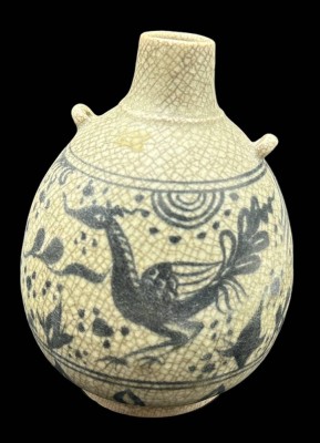 Auktion 349<br>kl. Keramik-Feldflasche, bemalt, 2 Ösen seitlich, H-15 cm, D-12 cm [1]