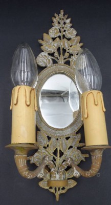 Auktion 349<br>Bronze Wandlampe mit Spiegel, 2-flammig, H-30,5 cm, B-13 cm [1]