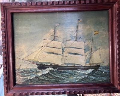 Auktion 349<br>alter Segelschiff Kunstdruck, gerahmt, RG 40x48 cm [1]