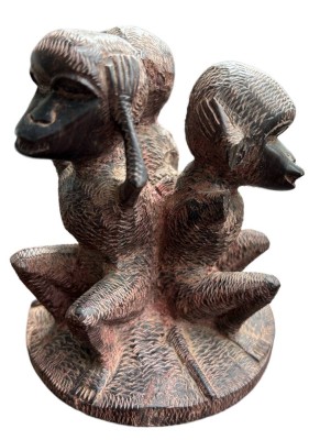 Auktion 349<br>afrikan. Holzschnitzerei, 3 Affen, H-12 cm, D-10 cm [1]