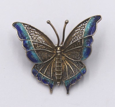 Auktion 349<br>Schmetterlingsbrosche, 835er Silber, teilw. emailliert, 5,8gr., B-4cm. [1]