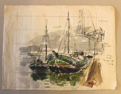 Auktion 349<br>Eugen SCHULZ (1915-1986), aquarellierte Skizze, verso Nachlassstempel, ungerahmt, Blatt mit leichten Läsuren, BG 23,5 x 31,5cm [1]