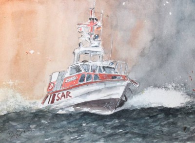 Auktion 349<br>unleserl. signiert, SAR-Boot, Aquarell, ungerahmt, BG 17 x 24cm [1]