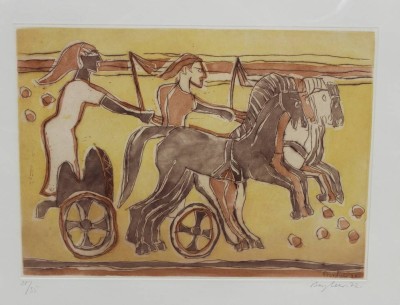 Auktion 349<br>Eduard BARGHEER (1901-1979), Wagenrennen, Farbradierung, Nr. 20/35, ger./Glas, RG 53 74cm. [1]
