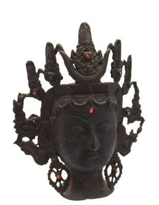 Auktion 349<br>Buddha-Büste, wohl Tibet, Bronze mit Steinbesatz (viele fehlen), ca, H-25cm [1]