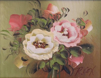 Auktion 350<br>R.Cox, Blumen, Öl/Hartfaser, gerahmt, RG 21 x 23,5cm [1]