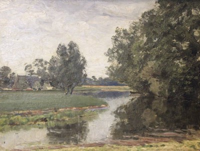 Auktion 350<br>unsigniert, Landschaft, Öl/Hartfaser, gerahmt, RG 40,5 x 49,5cm [1]