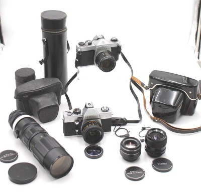 Auktion 350<br>Fotokonvolut, 2x Kameras sowie 3x div. Objektive, Asahi Pentax und Practica LTL, Funktionen nicht geprüft [1]