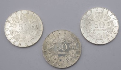 Auktion 350<br>3x div. 50 Schilling Münzen, Österreich, 1972/74, zus. 59,5gr., D-3,4cm [1]