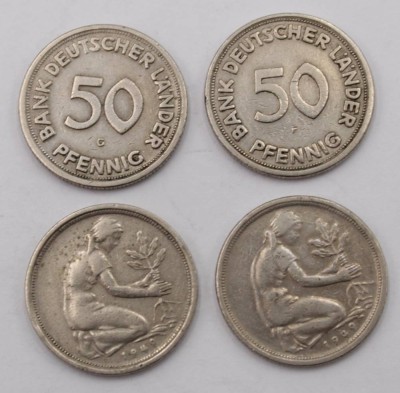 Auktion 350<br>4x 50 Pfennig, 1949, J, F, 2x G [1]