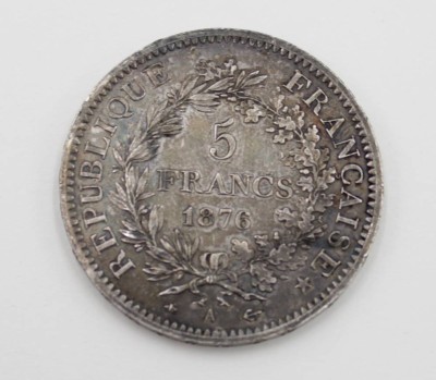 Auktion 350<br>5 Francs. Frankreich 1876, 24,8gr., D-3,7cm [1]