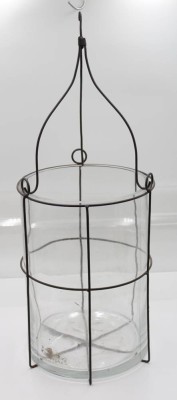 Auktion 350<br>gr. Windlicht o.ä. , farbloses Glas, Metallhalter, neuzeitl., H-66cm D-26cm [1]