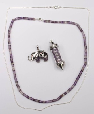 Auktion 351<br>925er Silberkette mit 2 Amethyst-Anhängern sowie Halskette mit Amethyst-Rondellen, ca. L-60/47cm, Anh. ca. L-6cm [1]