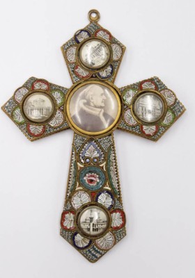 Auktion 351<br>gr. Kreuz, Italien, älter, Mosaikeinlegearbeit, 13,2 x 9,5cm [1]