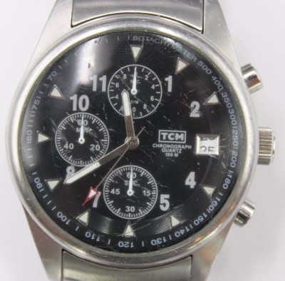 Auktion 351<br>Herren-Armbanduhr, TCM, Quarz-Chronograph, Werk nicht geprüft, getragene Erhaltung, D-4cm [1]