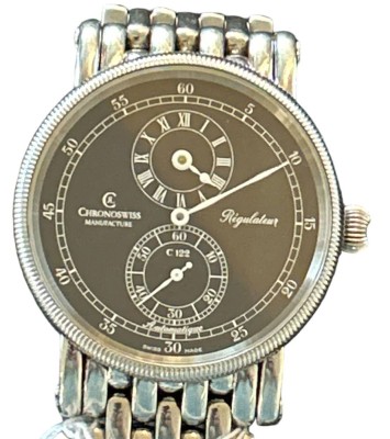 Auktion 351<br>Chronoswiss Rigulateur , Ref. 2810, sehr schöne Chronoswiss mit Retrograde- Anzeige, Automatic, Werk läuft, sehr guter Zustand, anbei Holzkasten ohne Papiere, D-4cm [1]