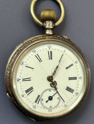 Auktion 351<br>mechan. Herrentaschenuhr in Silbergehäuse, 